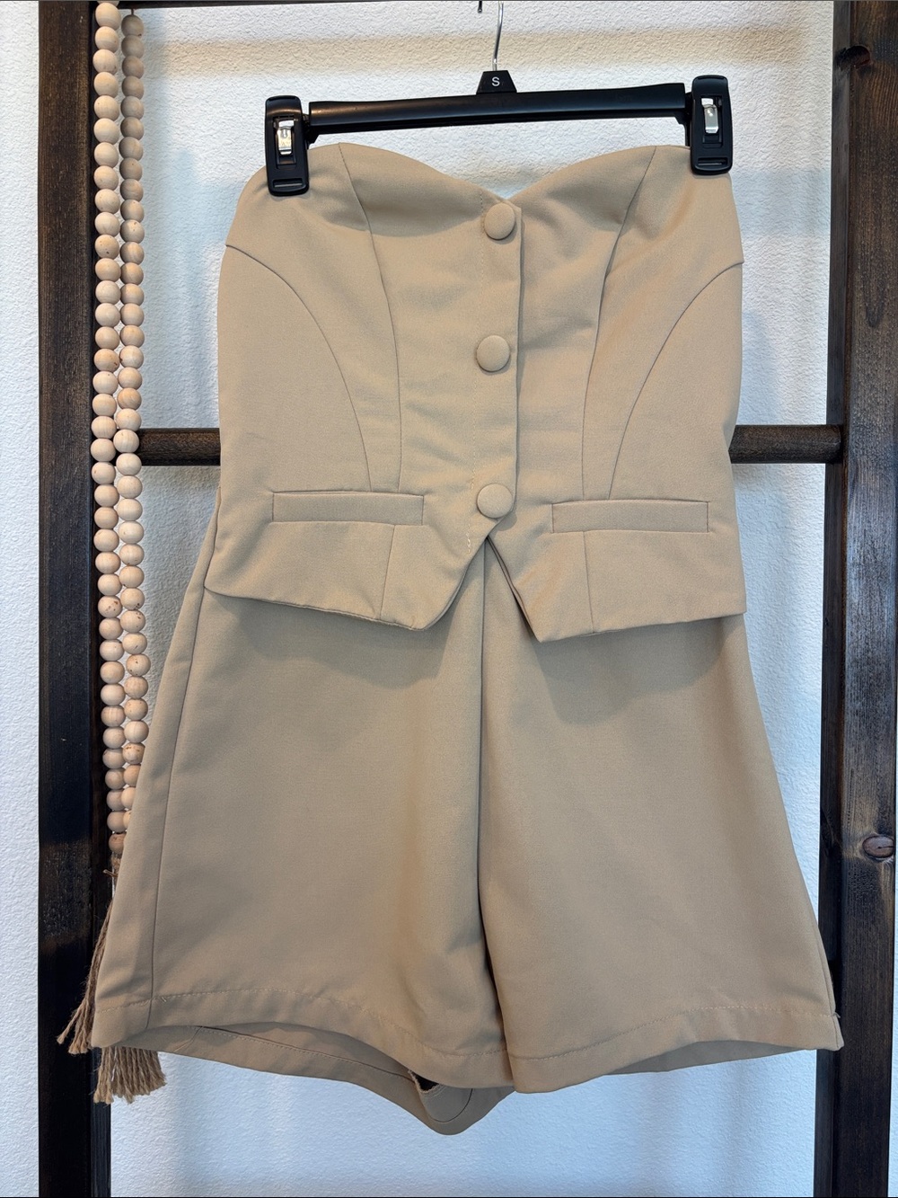 Forever 21 Strapless Tailored Romper in Beige